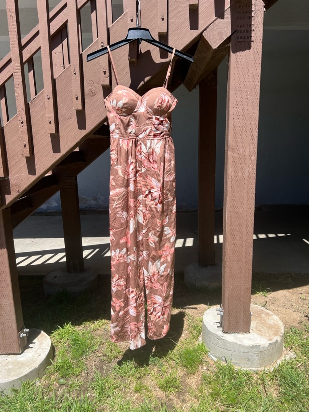 Floral Mauve Wide-Leg Jumpsuit with Spaghetti Straps